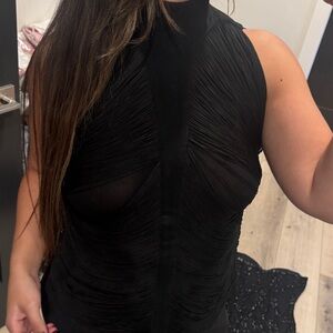 Vintage Thierry Mugler Black Textured Sleeveless Blouse fringe M